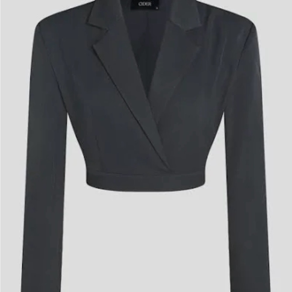 Cider Cropped Blazer Jacket in Charcoal Gray